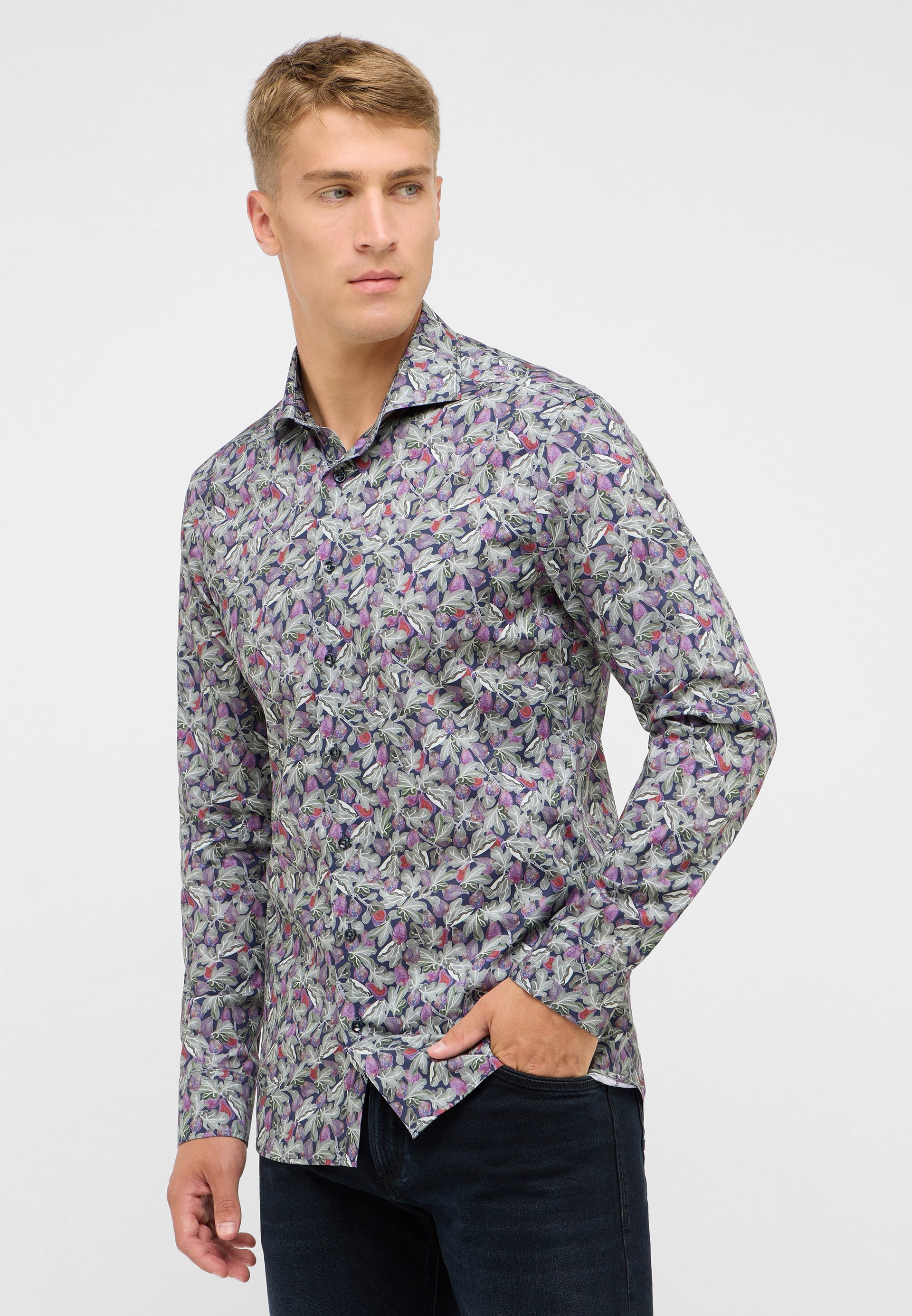 LANGE SKJORTER - TEXTURE COTTON SLIM FIT - - Hr Ravn