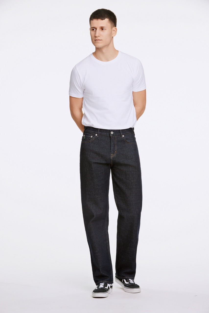 Washed indigo loose fit jeans