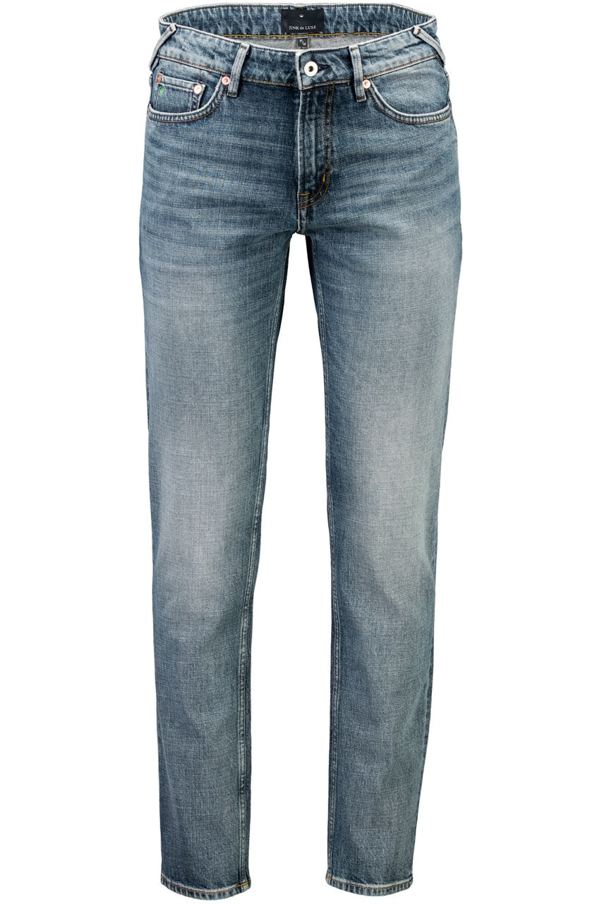 Heavy wash tapered fit jeans
