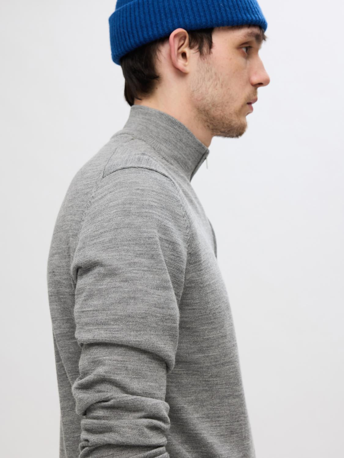 Slhtray Ls Knit Merino Half Zip Noos