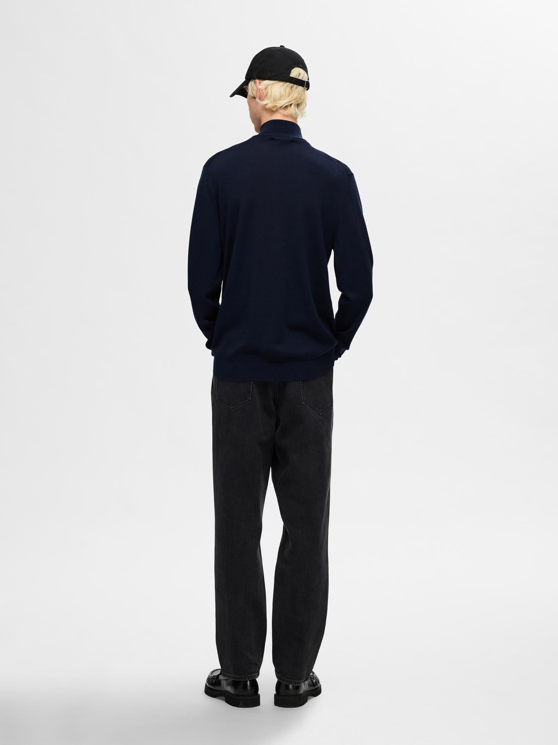 Slhtray Ls Knit Merino Half Zip Noos