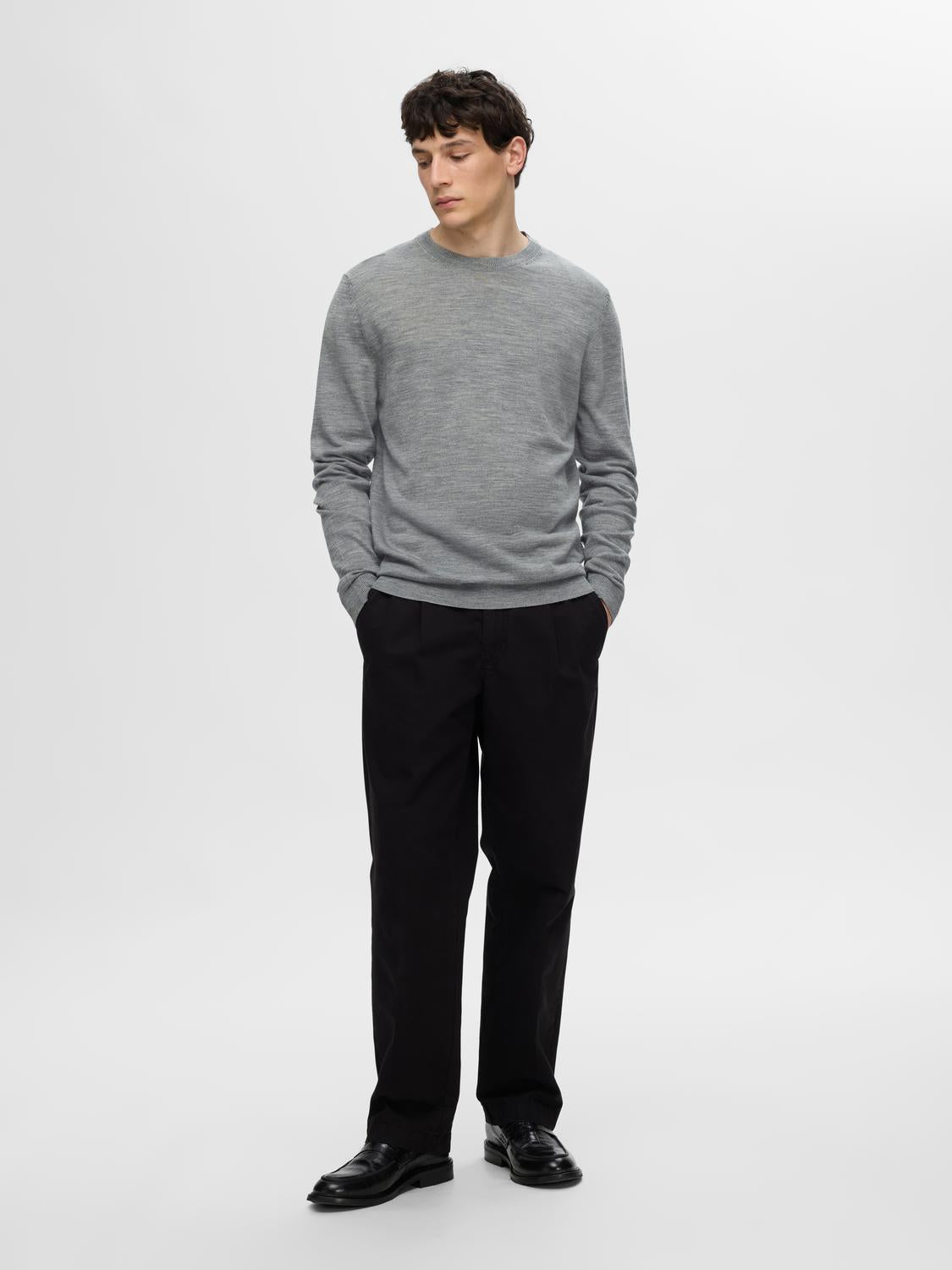 Slhtray Ls Knit Merino Crew Neck Noos