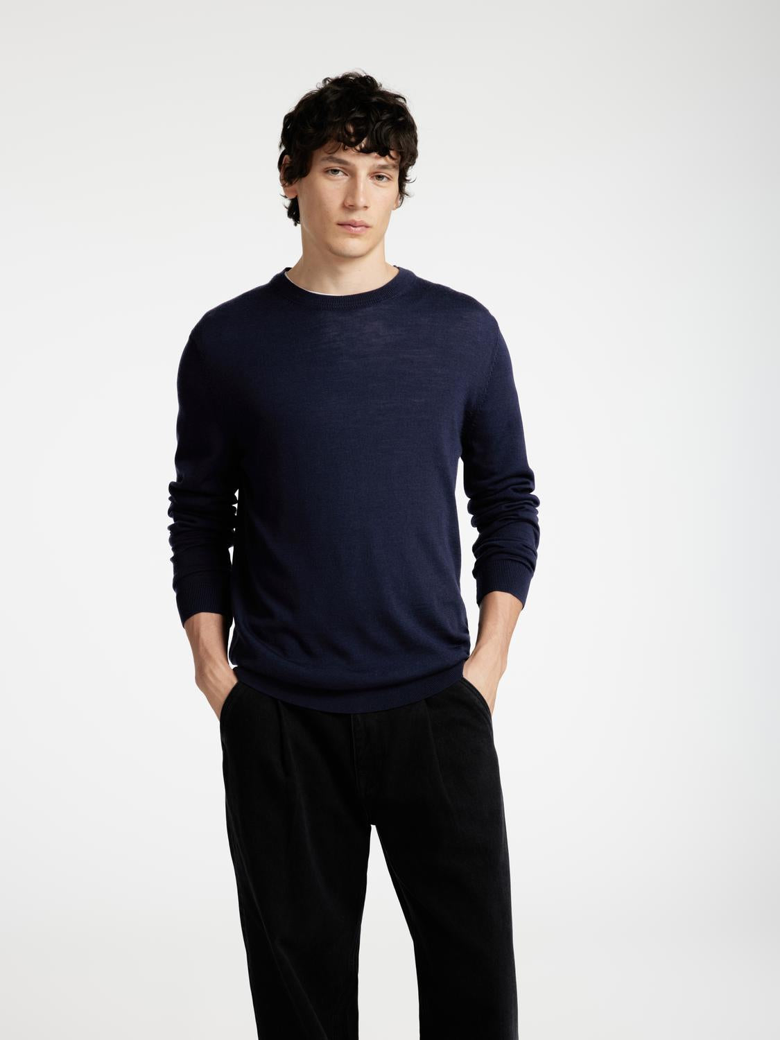 Slhtray Ls Knit Merino Crew Neck Noos