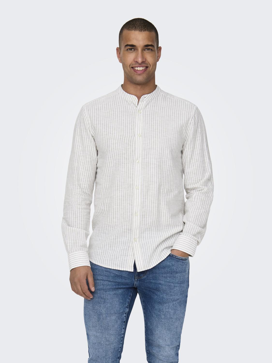 LANGE SKJORTER - Onscaiden Life Ls Mao Stripe Linen Noos - - Hr Ravn