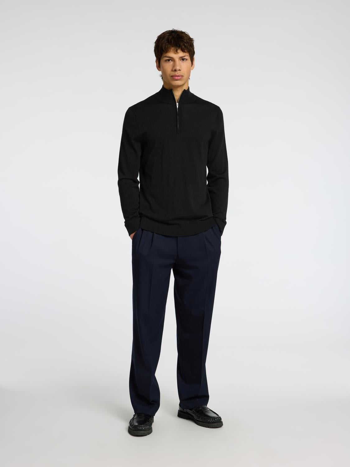 Slhtray Ls Knit Merino Half Zip Noos