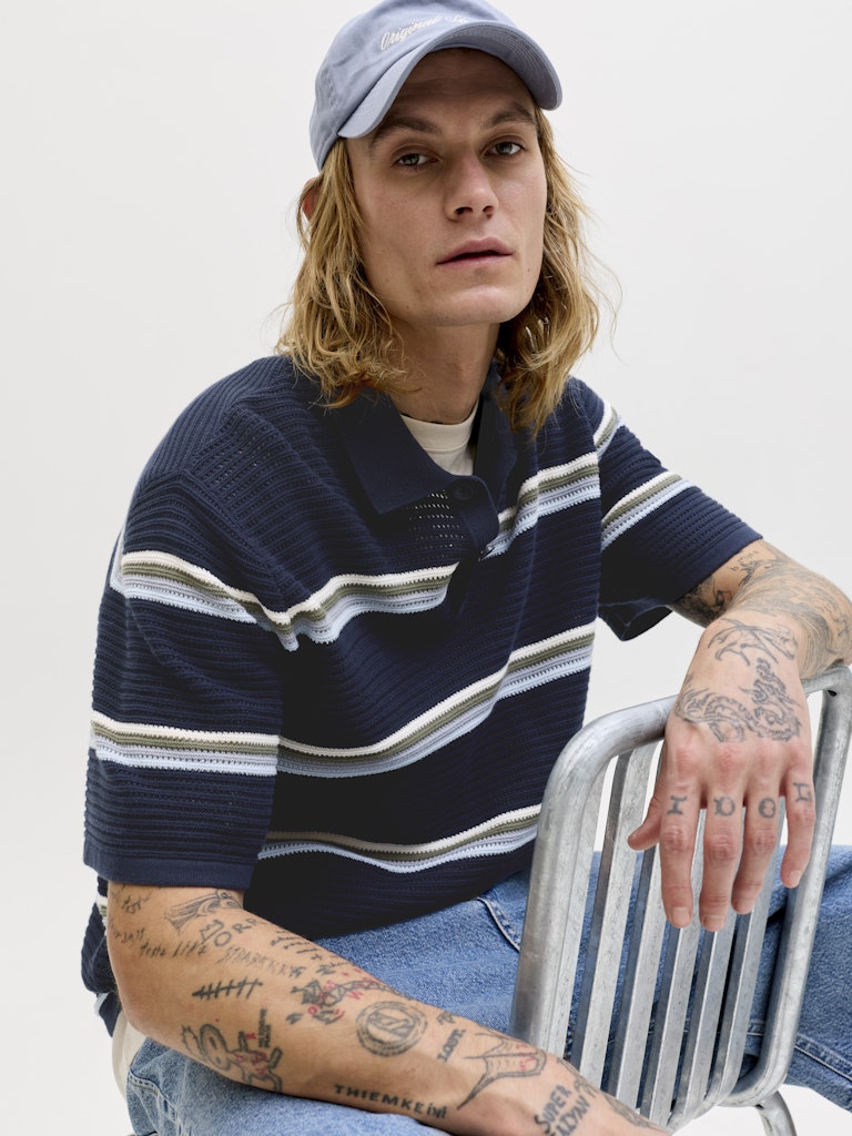 POLO SHIRTS - JORMAINE KNIT STRIPE POLO SN - - Hr Ravn