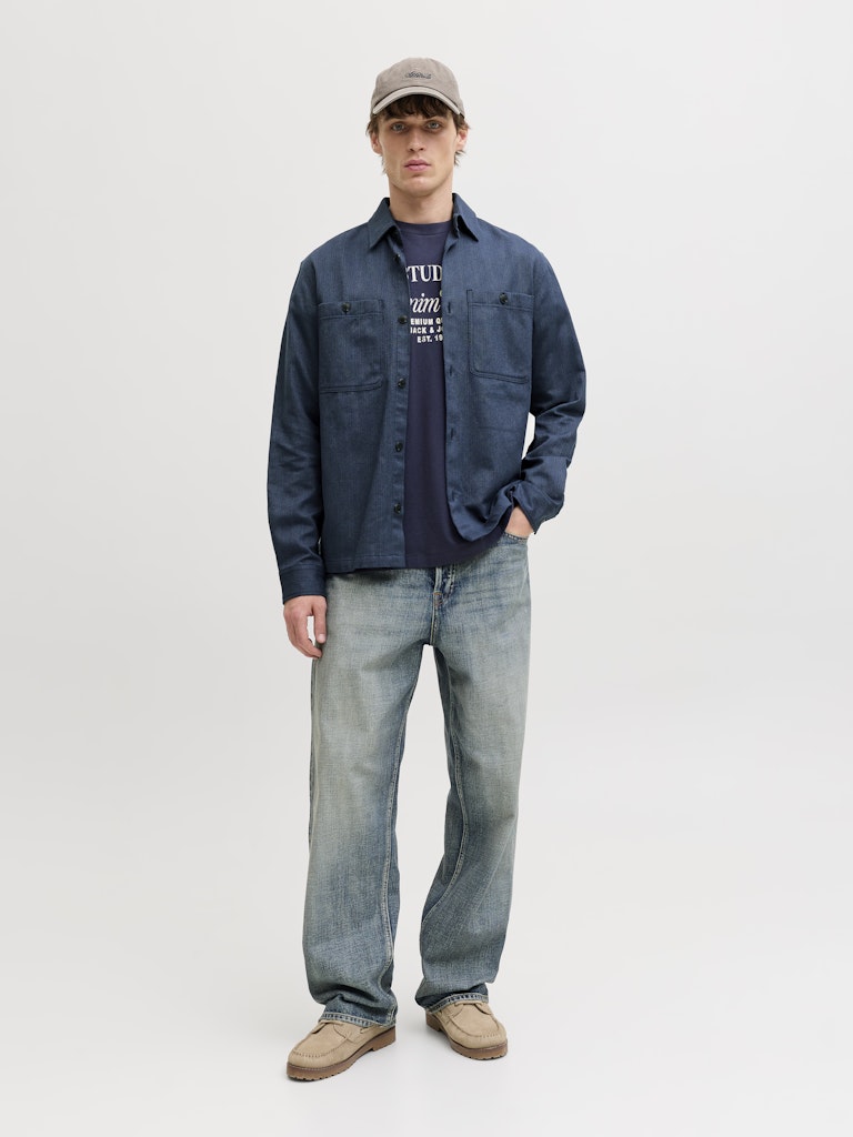 JPRBLURAYLE LINEN BL. SOLID LS SHIRT SN