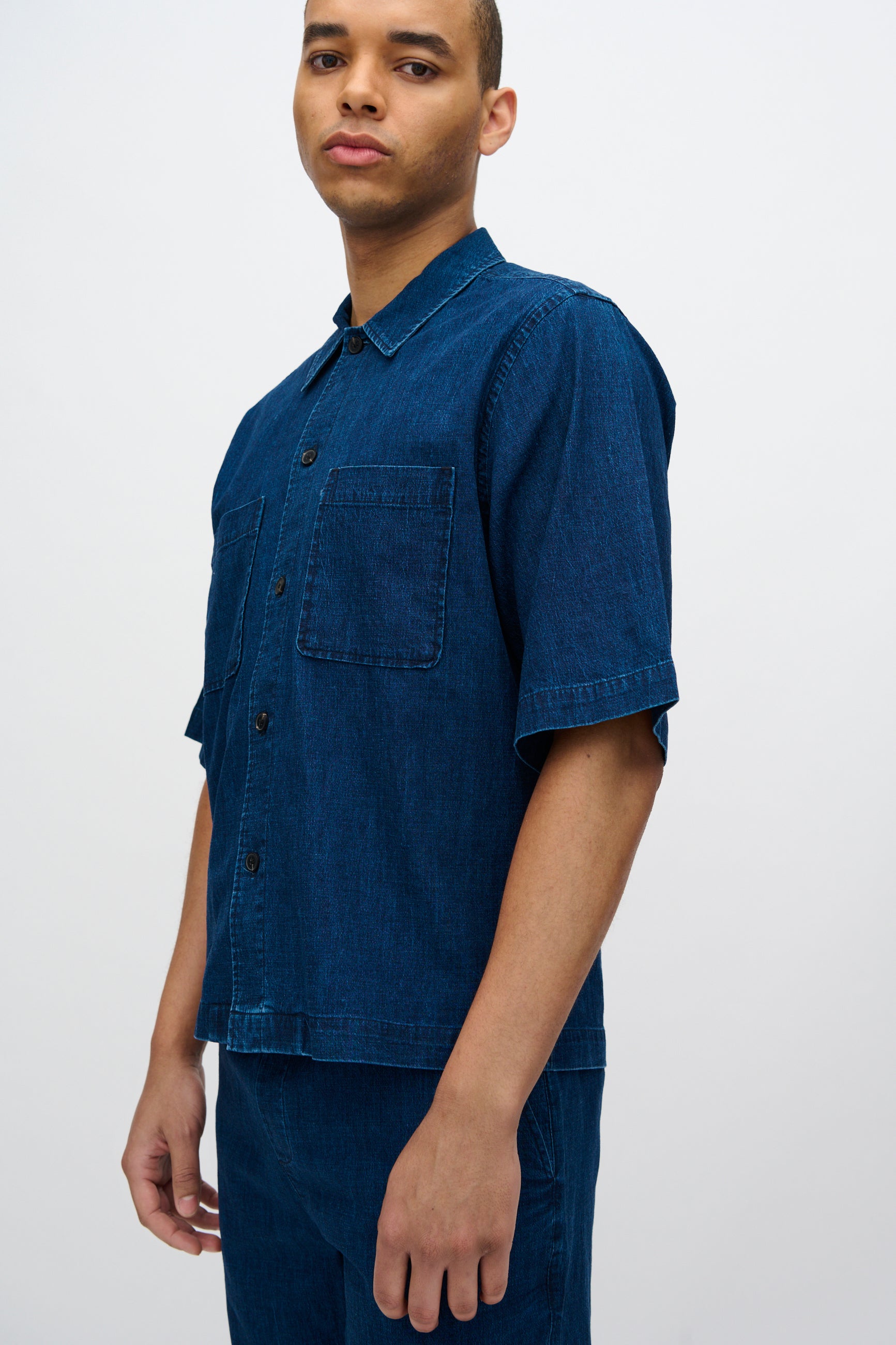 minimum male Lennon kortærmet skjorte i hørblanding 4239 Short Sleeved Shirt 3922 Sky Captain