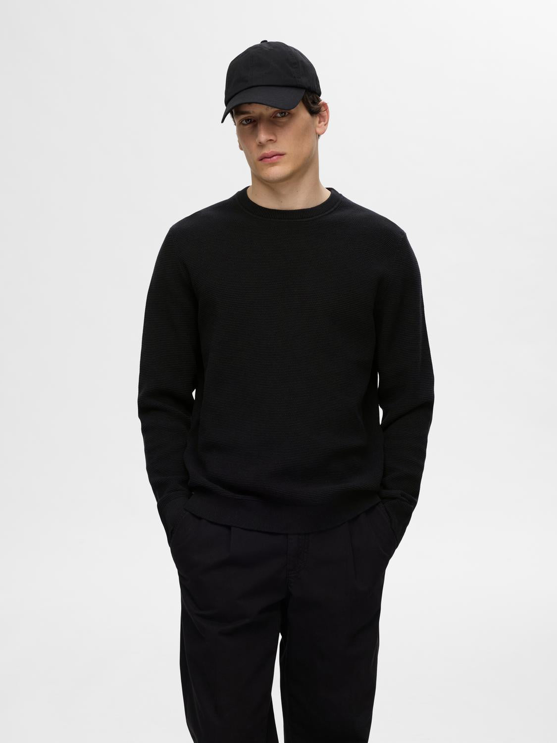 Pullovers - Slhross Ls Knit Structure Crew Neck Noos - - Hr Ravn
