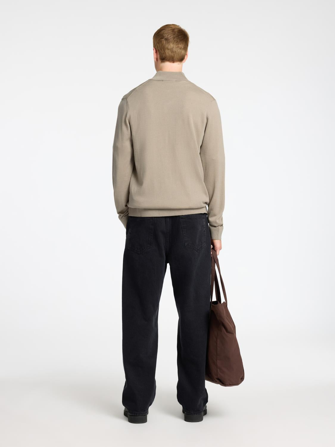 Slhtray Ls Knit Merino Half Zip Noos