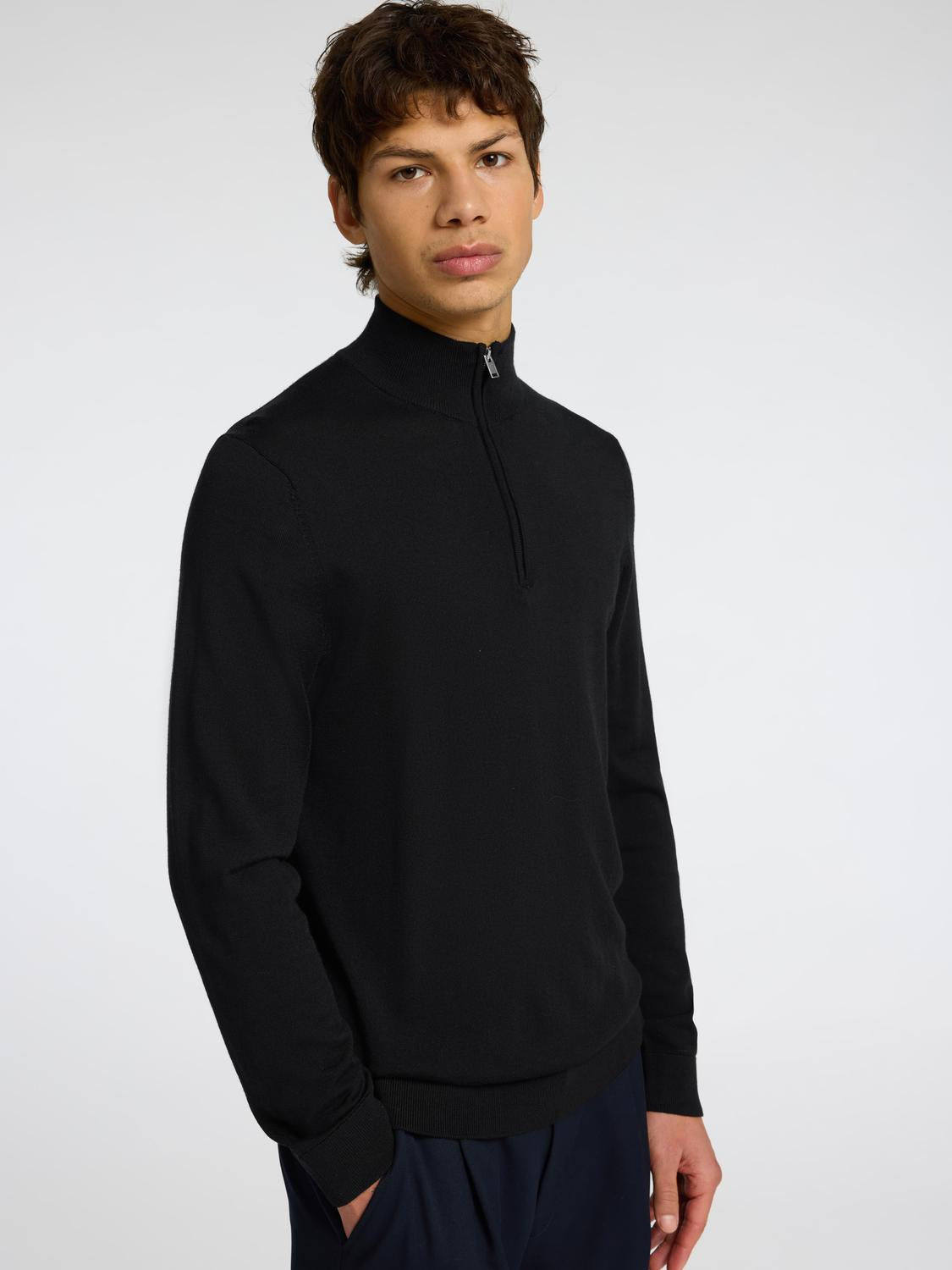 Slhtray Ls Knit Merino Half Zip Noos