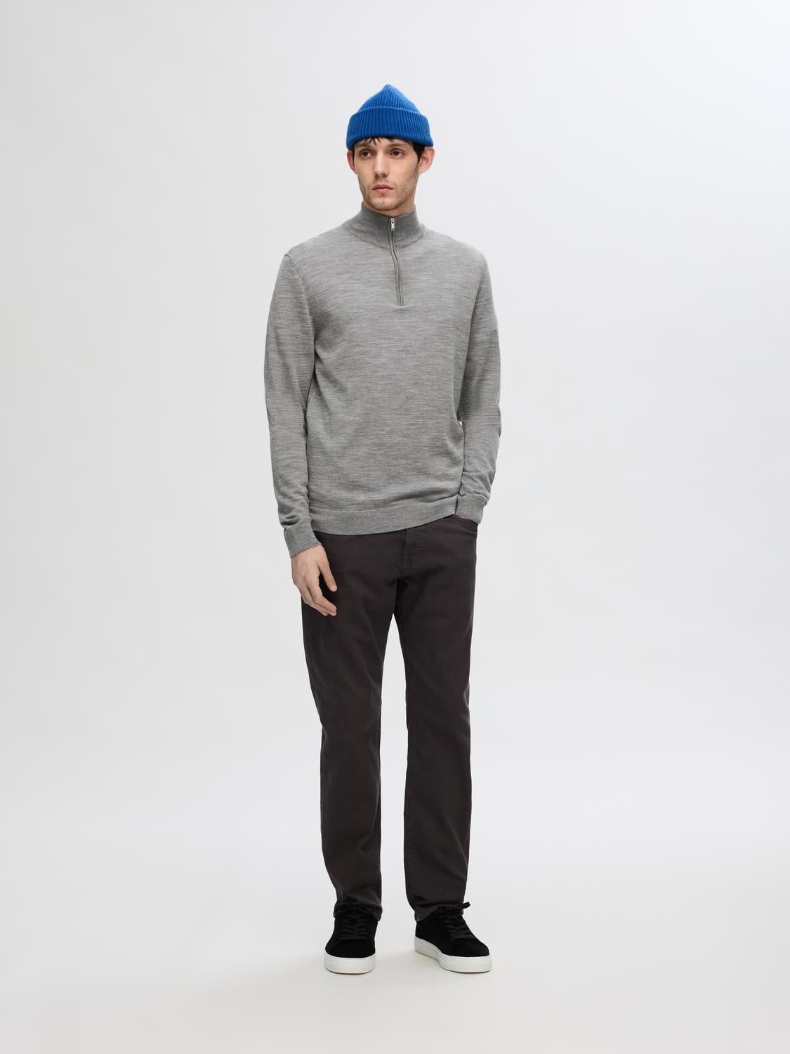 Slhtray Ls Knit Merino Half Zip Noos