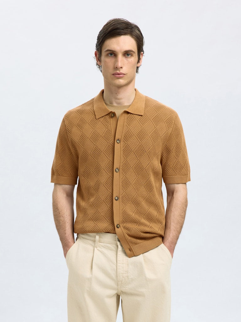 POLO - Slharco SS Knit Structure Polo Cardigan - - Hr Ravn