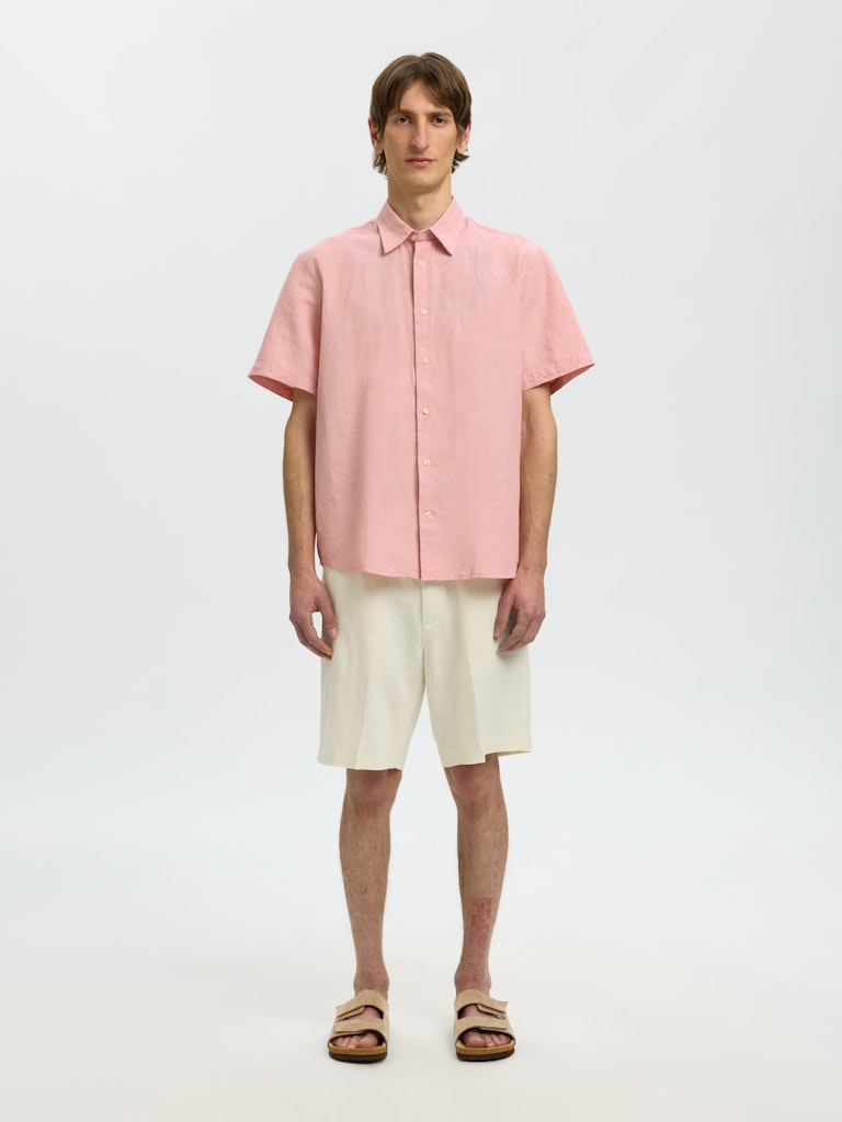 Slhregclaus Linenblend Ss Shirt Clay Noos