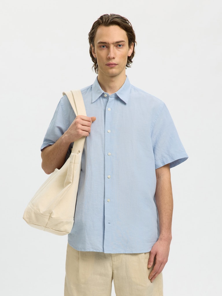 Slhregclaus Linenblend Ss Shirt Clay Noos