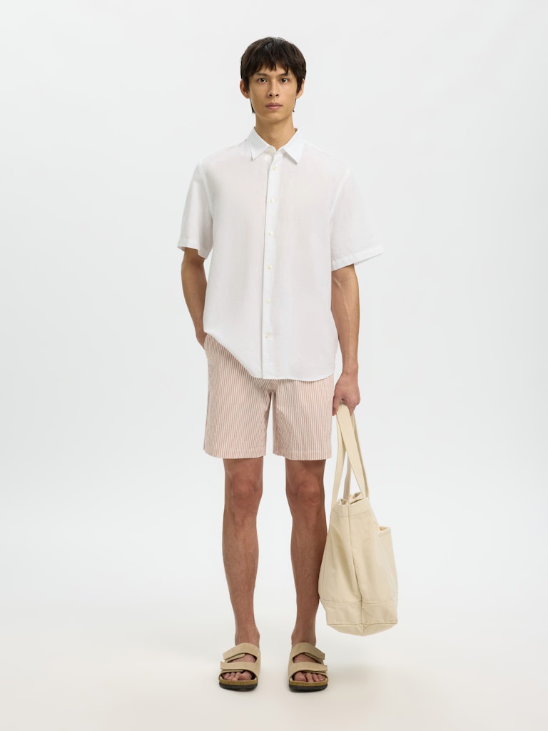 Slhregclaus Linenblend Ss Shirt Clay Noos