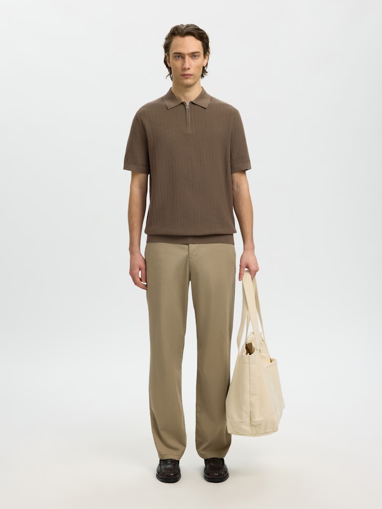 Slmcran SS Knit Structure Zip Polo