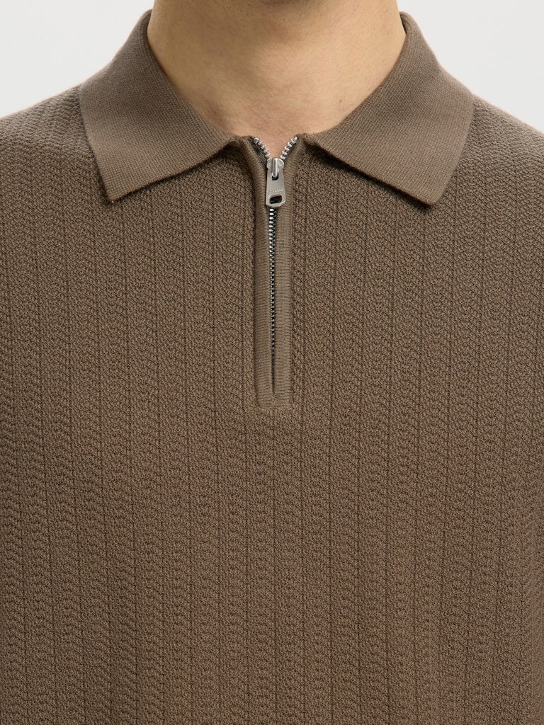 Slmcran SS Knit Structure Zip Polo