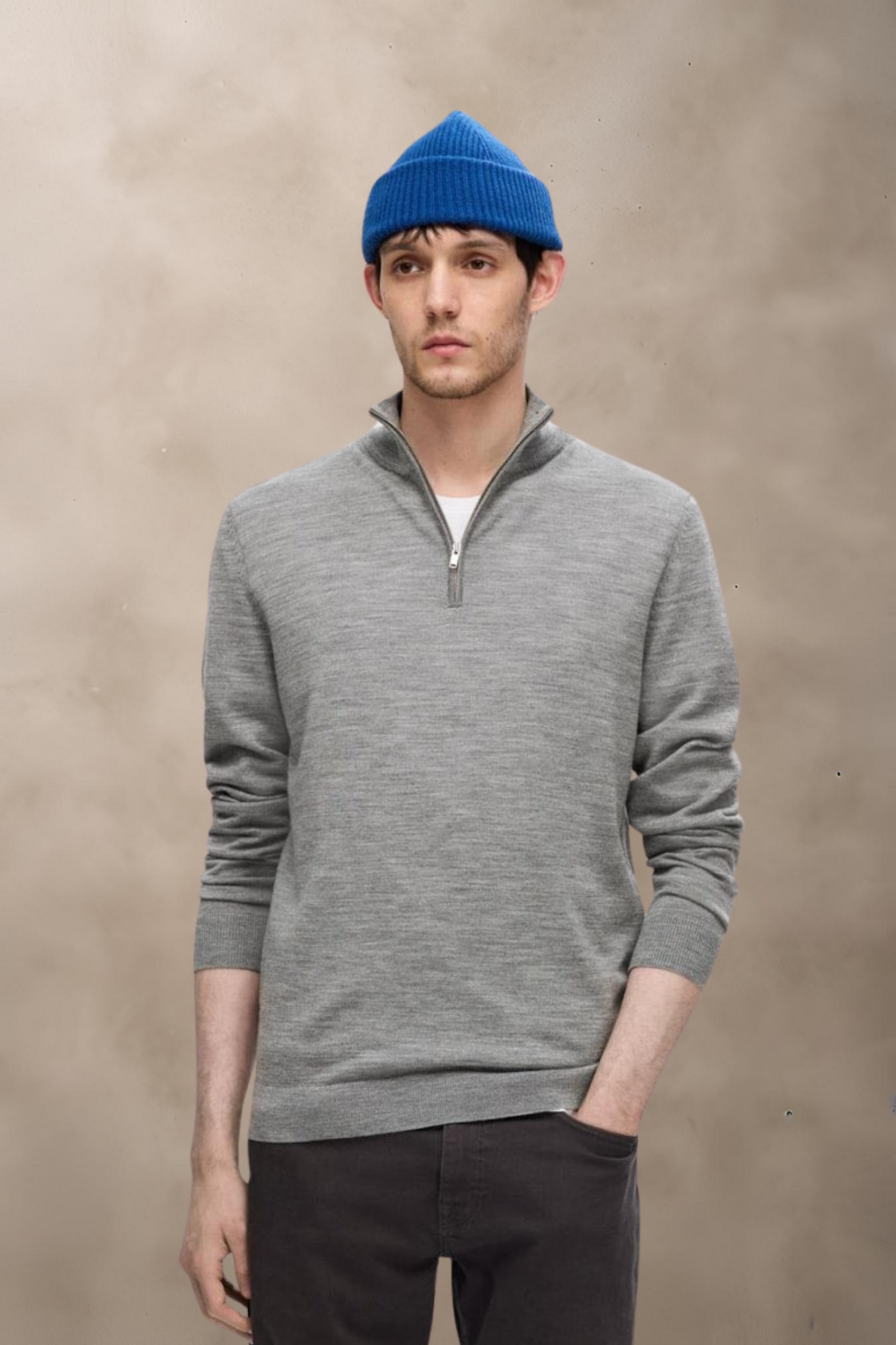 STRIK - SLHTRAY LS KNIT MERINO HALF ZIP - - Hr Ravn