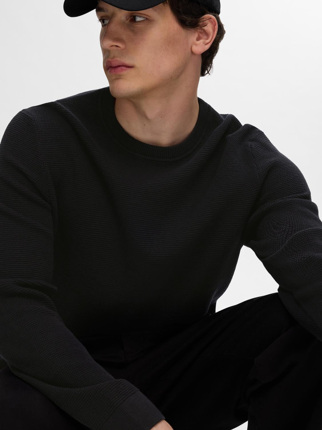 Pullovers - Slhross Ls Knit Structure Crew Neck Noos - - Hr Ravn