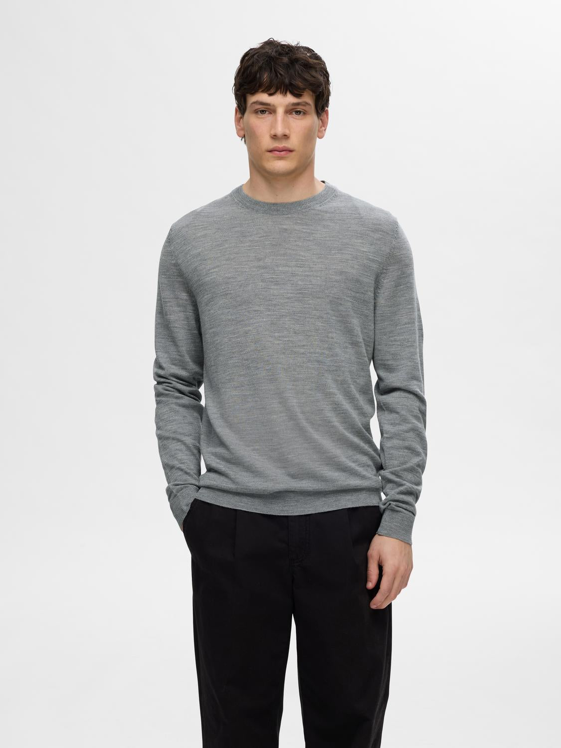 Slhtray Ls Knit Merino Crew Neck Noos