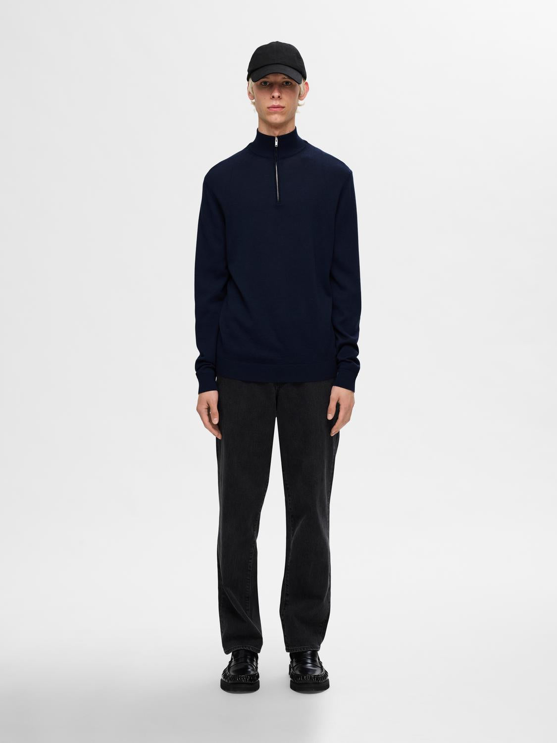 Slhtray Ls Knit Merino Half Zip Noos