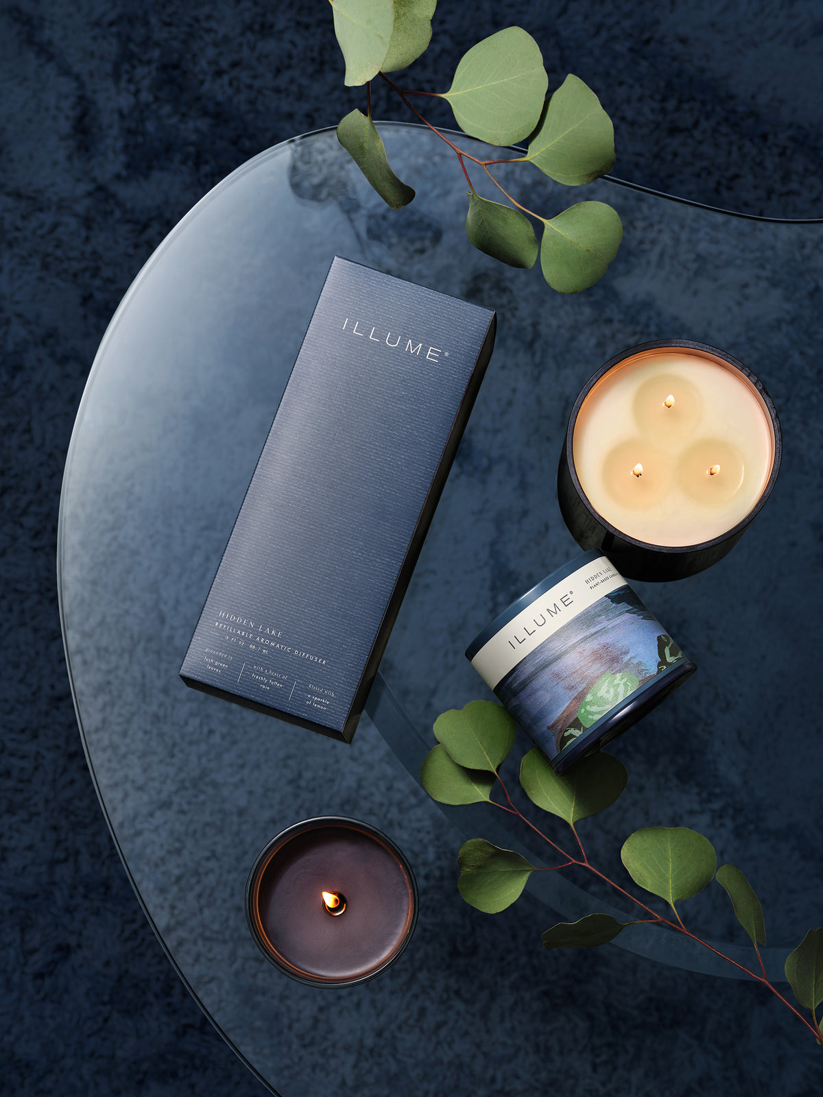 Hidden Lake Box Glass Candle, Blå,