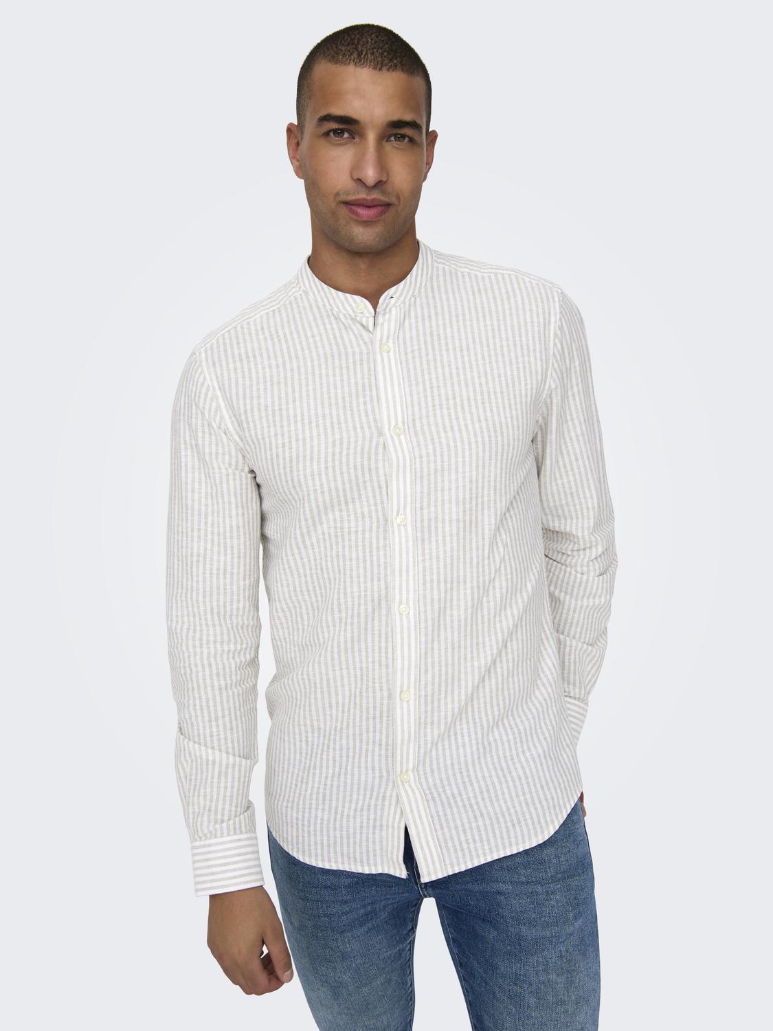 LANGE SKJORTER - Onscaiden Life Ls Mao Stripe Linen Noos - - Hr Ravn