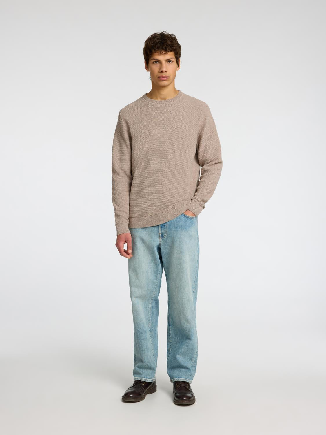 Pullovers - Slhross Ls Knit Structure Crew Neck Noos - - Hr Ravn