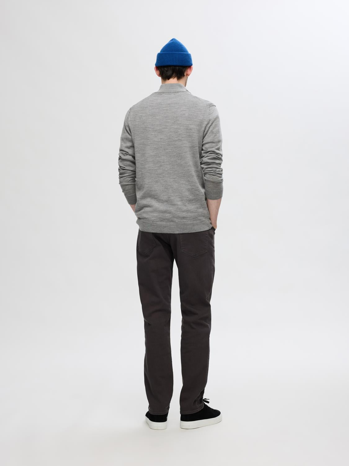 Slhtray Ls Knit Merino Half Zip Noos