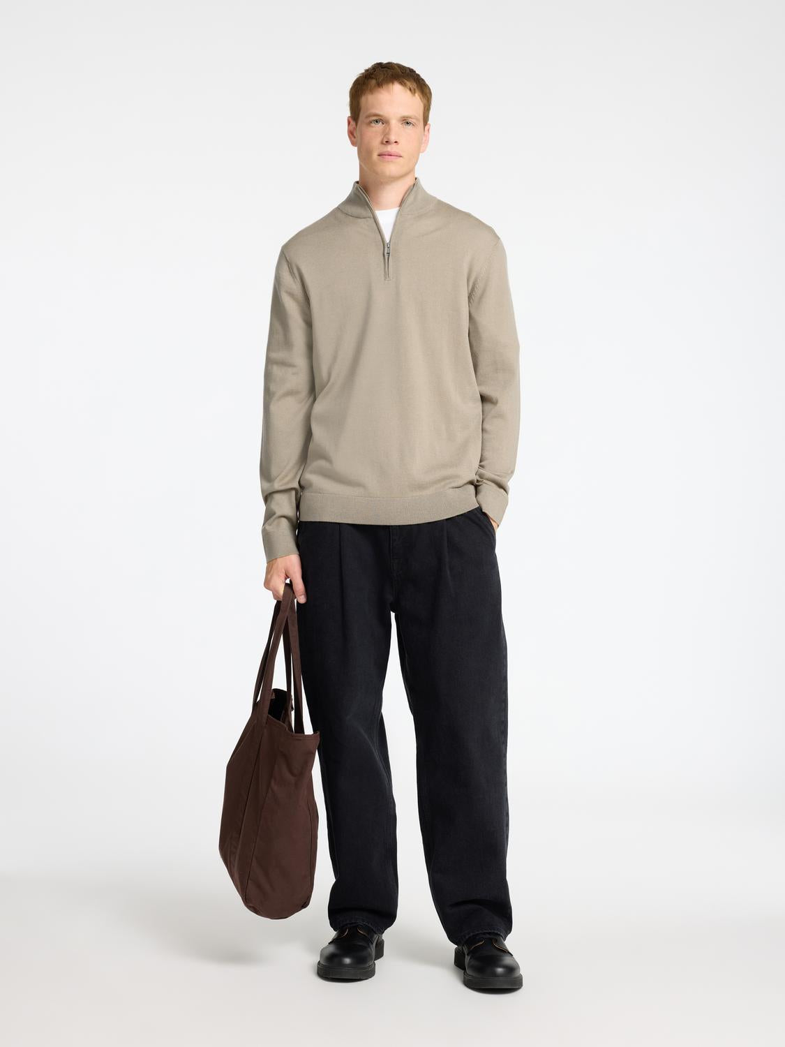 Slhtray Ls Knit Merino Half Zip Noos