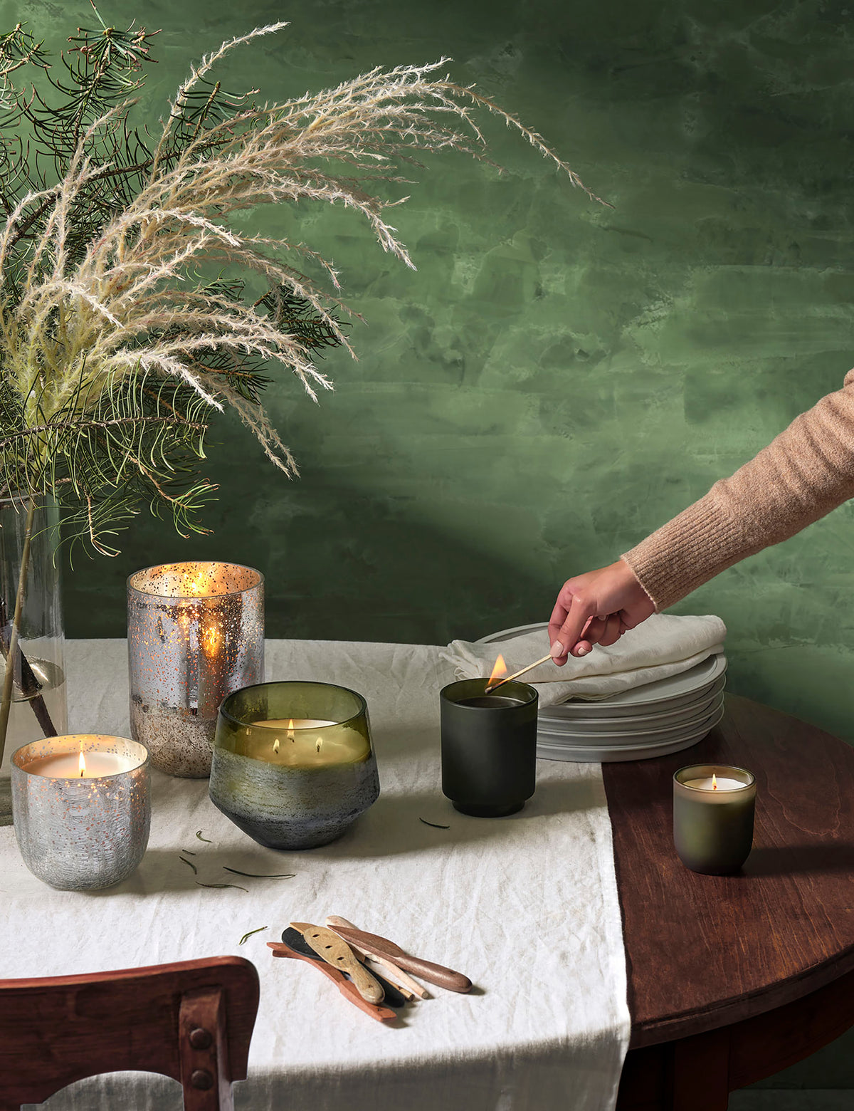 Balsam & Cedar Box Glass Candle, Grøn,