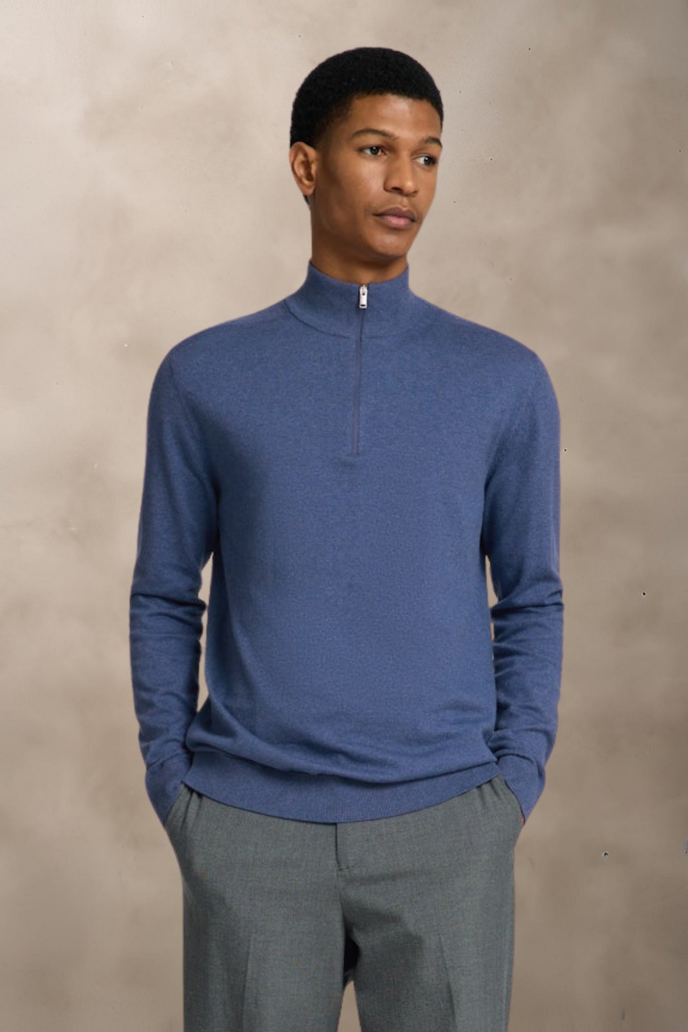 STRIK - Bomuld Strik Med 1/2 Zip - - Hr Ravn