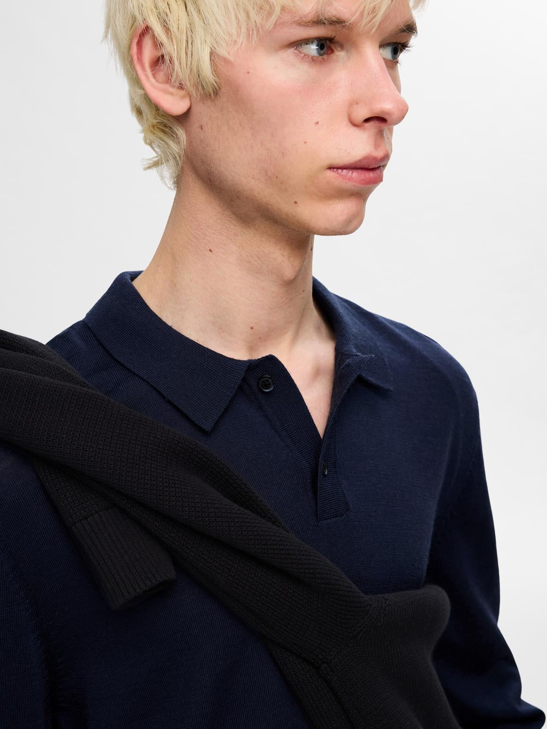 Pullovers - Slhtray Ls Knit Merino Polo Noos - - Hr Ravn