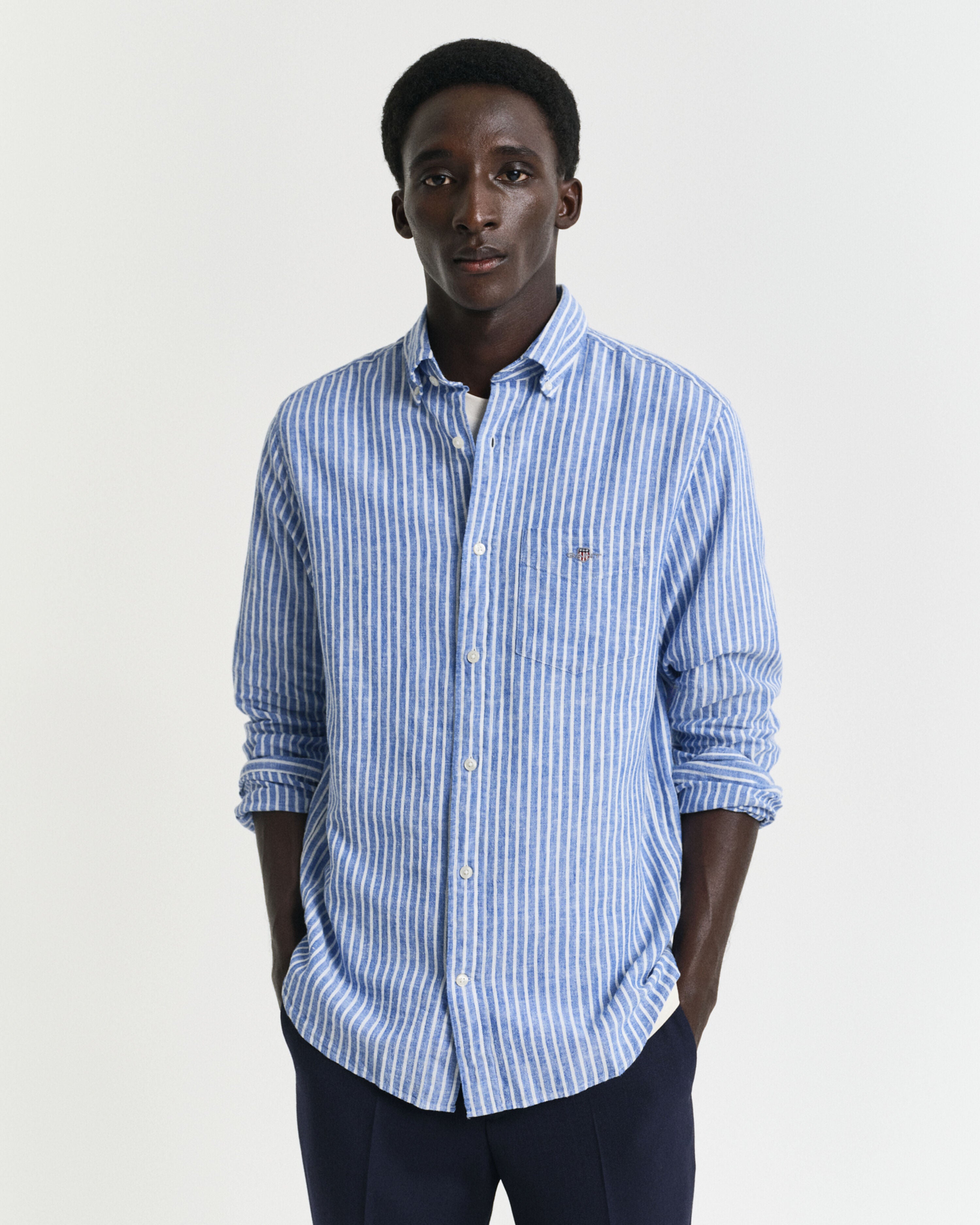 Reg Cotton Linen Stripe Shirt