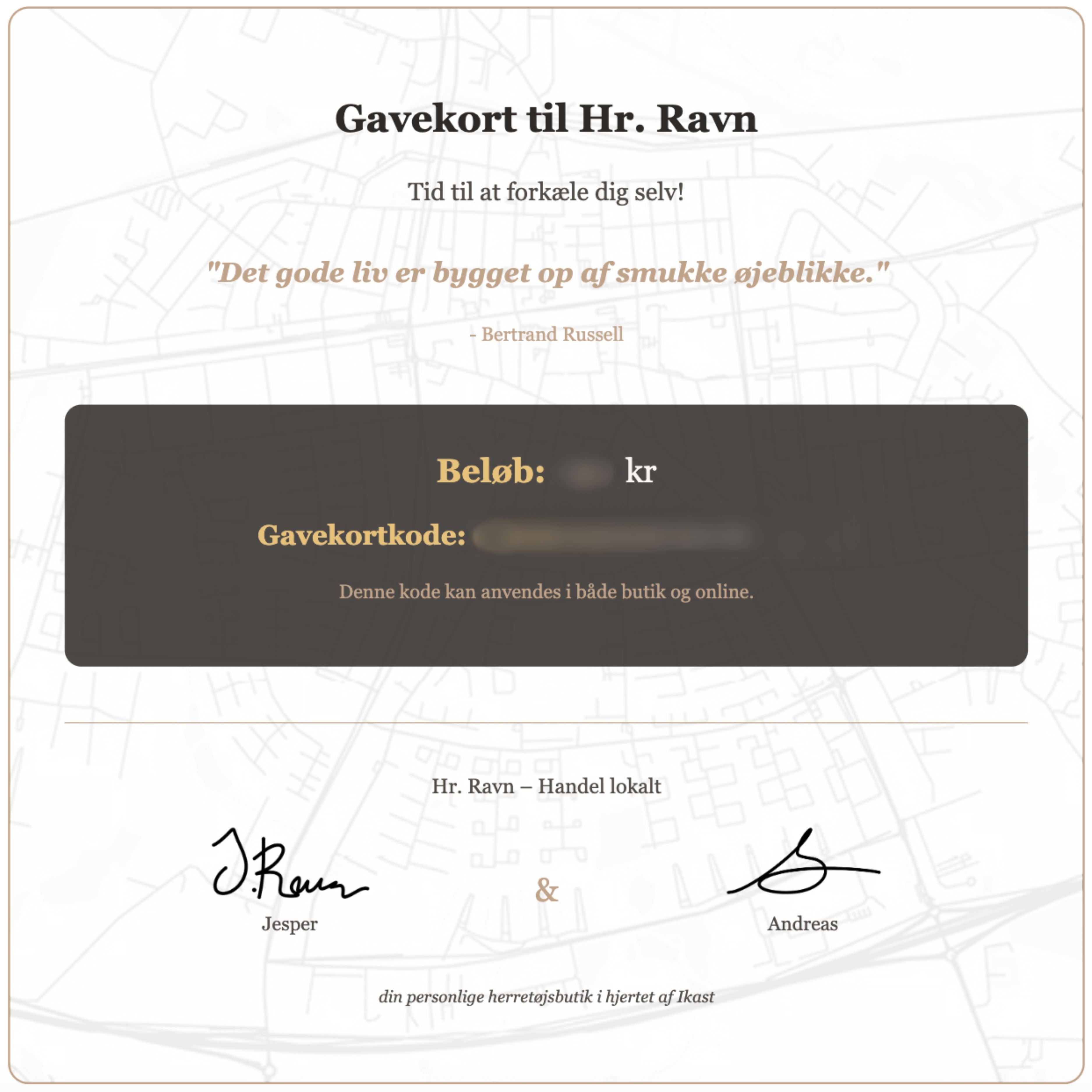 Gavekort - Gavekort - - Hr Ravn