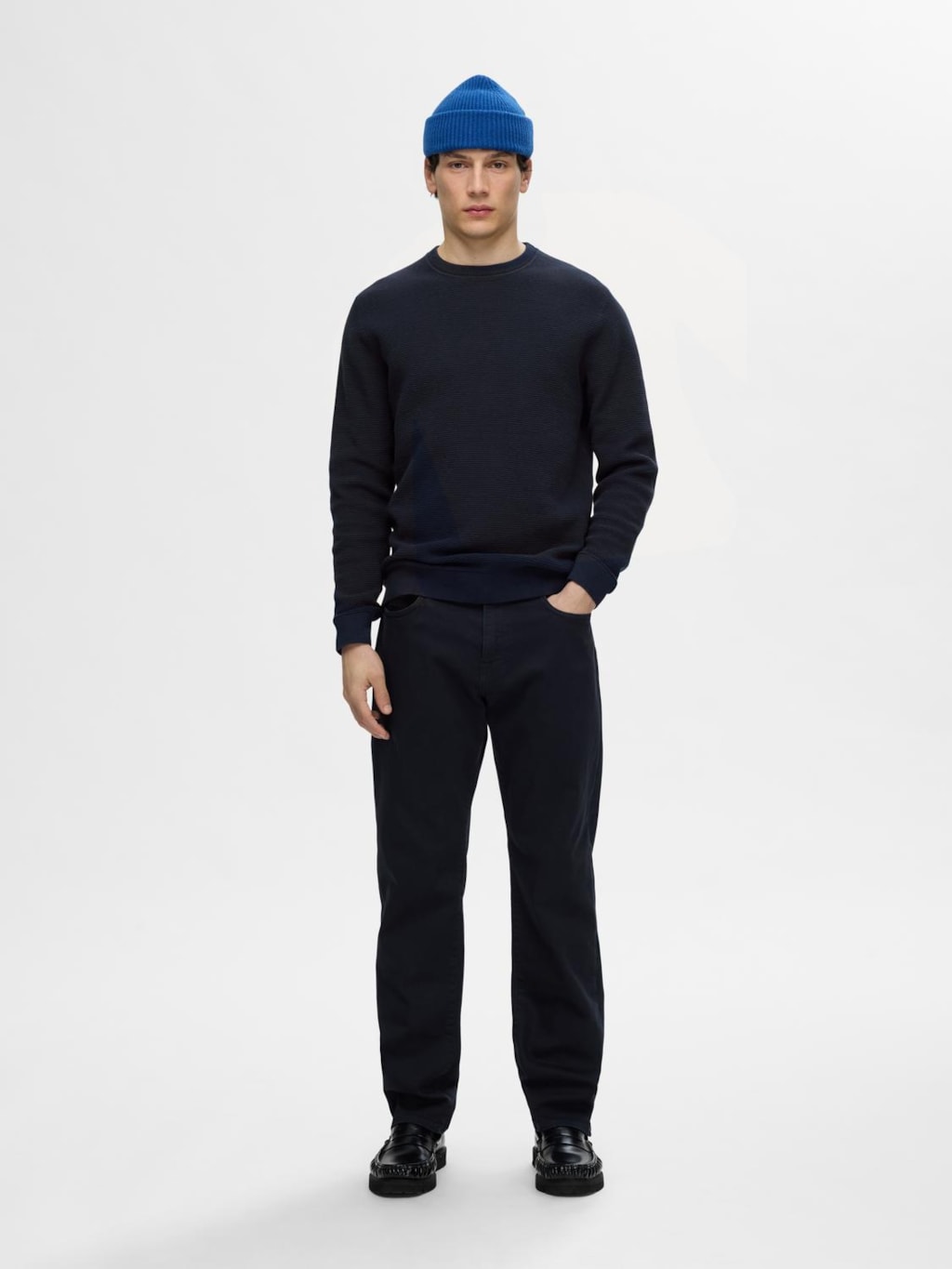 SLHROSS LS KNIT STRUCTURE CREW NECK