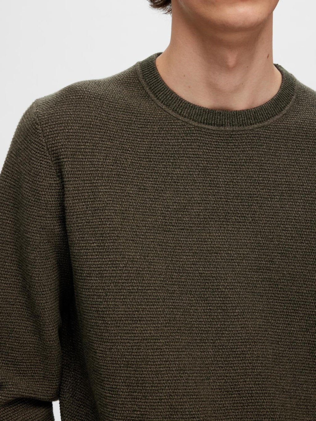 SLHROSS LS KNIT STRUCTURE CREW NECK