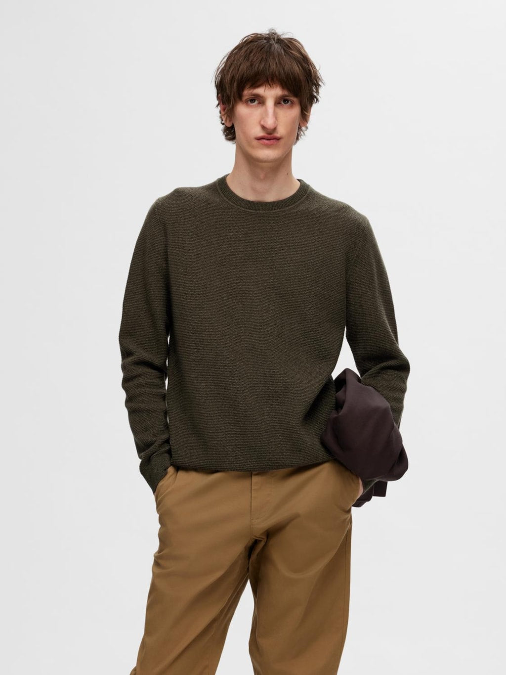 SLHROSS LS KNIT STRUCTURE CREW NECK