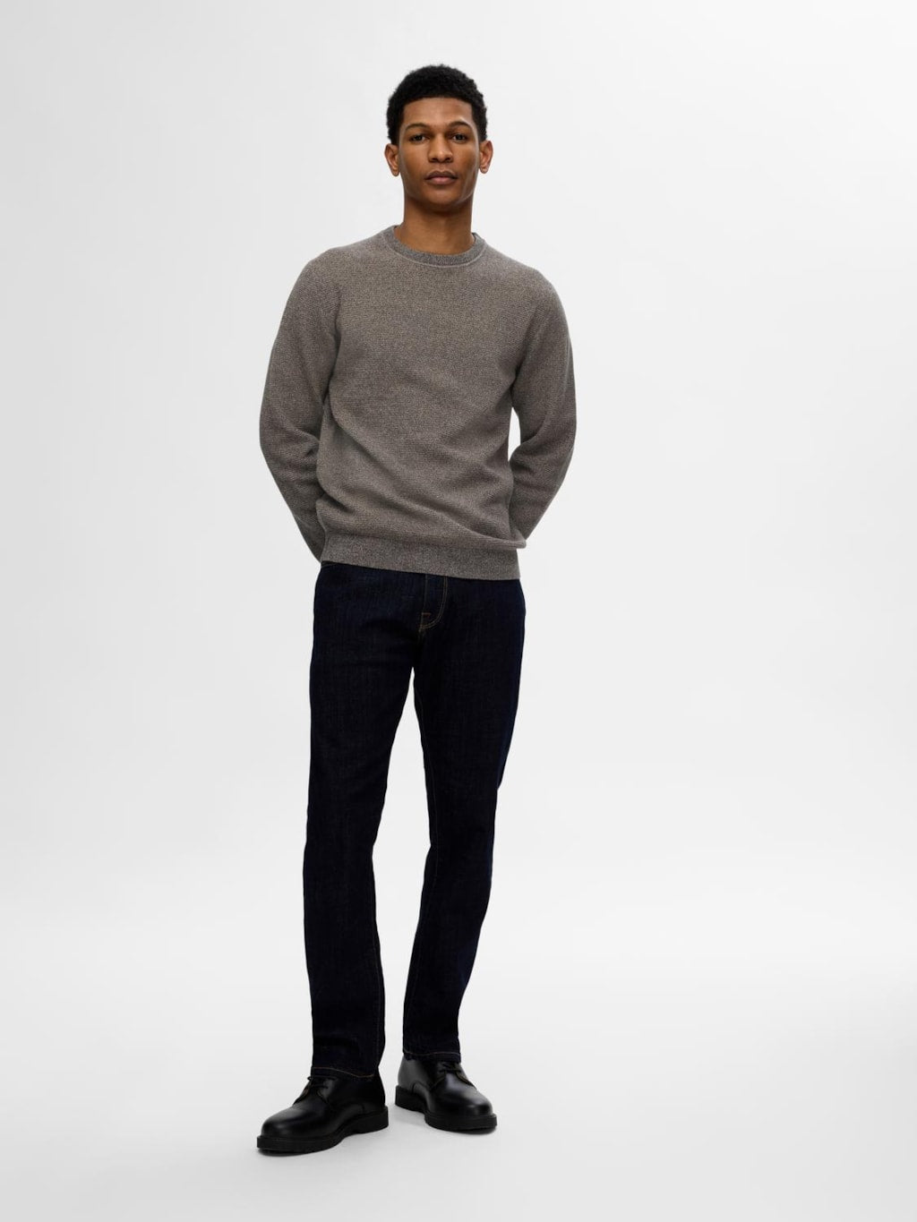 SLHROSS LS KNIT STRUCTURE CREW NECK