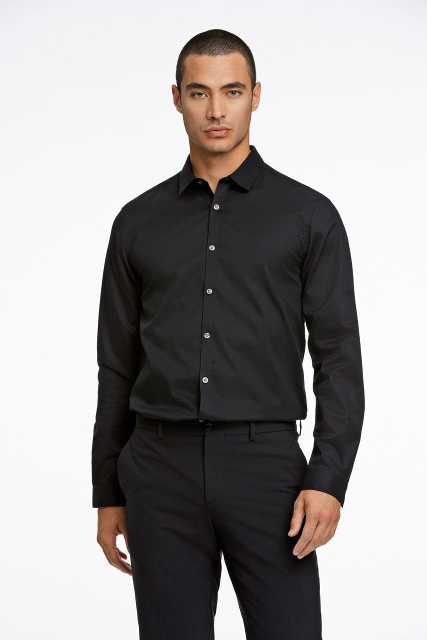 Plain twill stretch shirt L/S