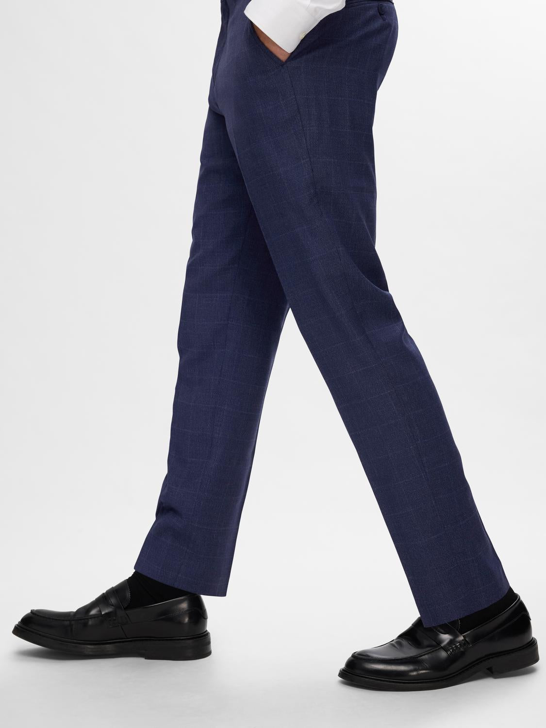 Pants - Slhslim-Neil Dark Blue Check Trs Noos -  - Hr Ravn