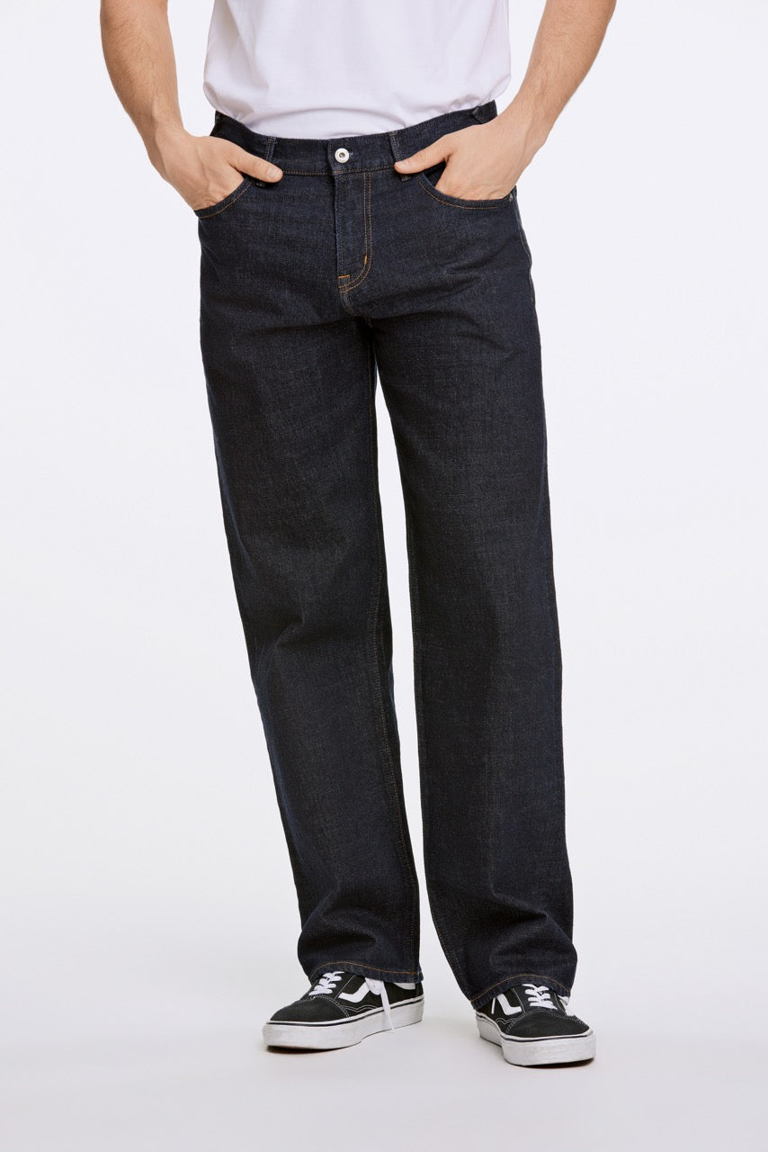 Washed indigo loose fit jeans