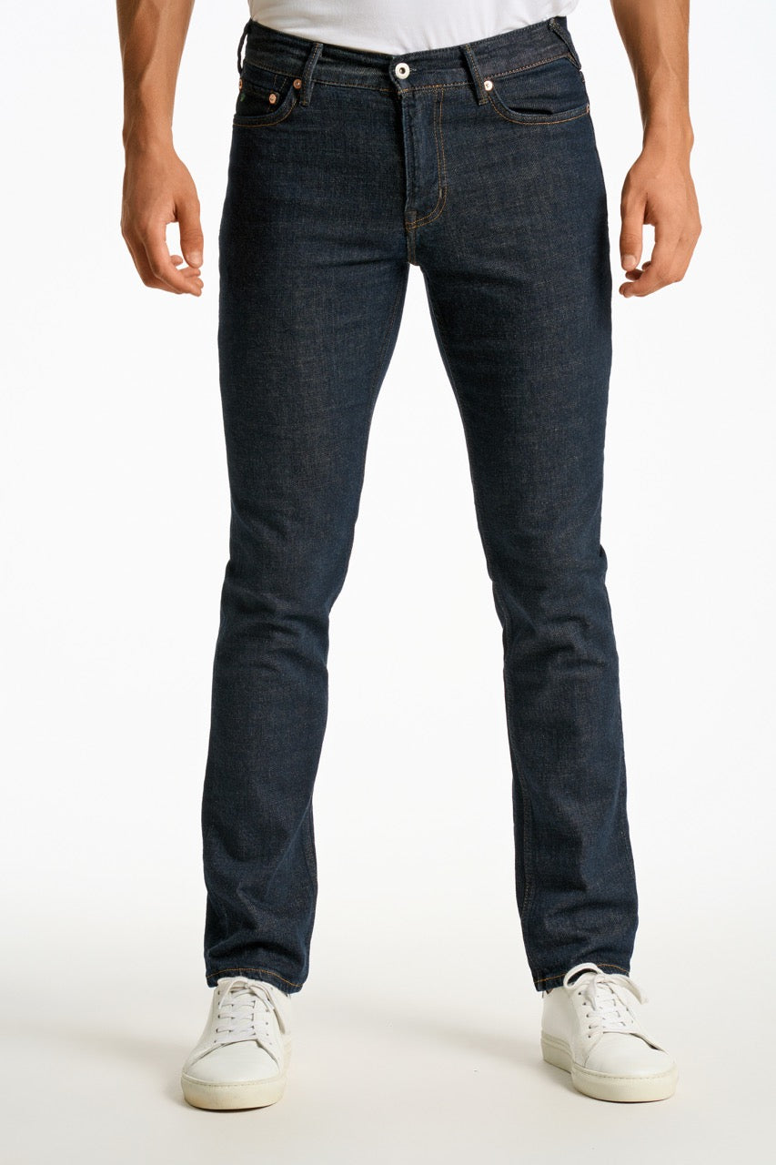 Washed indigo tapered jeans