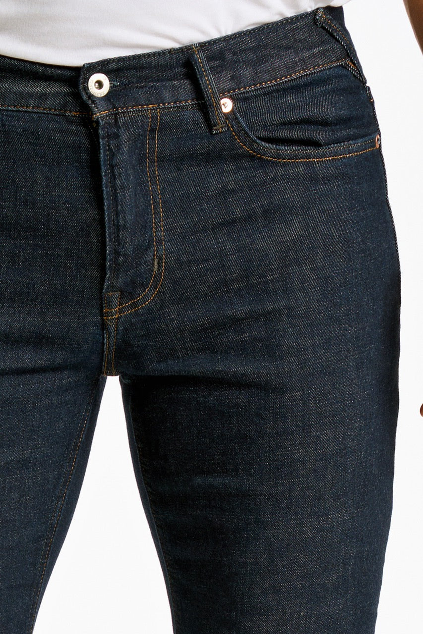 Washed indigo tapered jeans