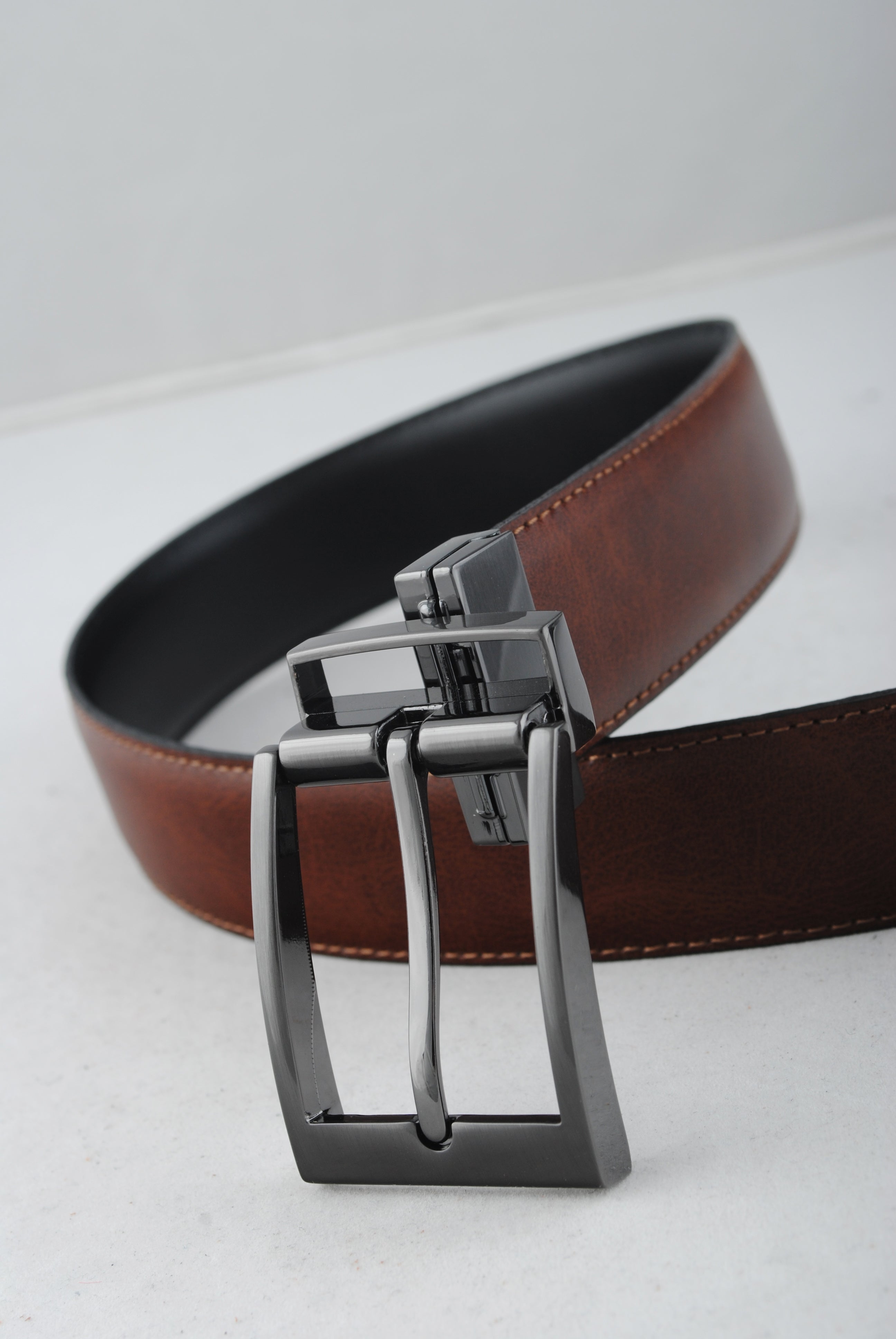 REVERSIBLE LEATHER BELT, BLACK/BROWN