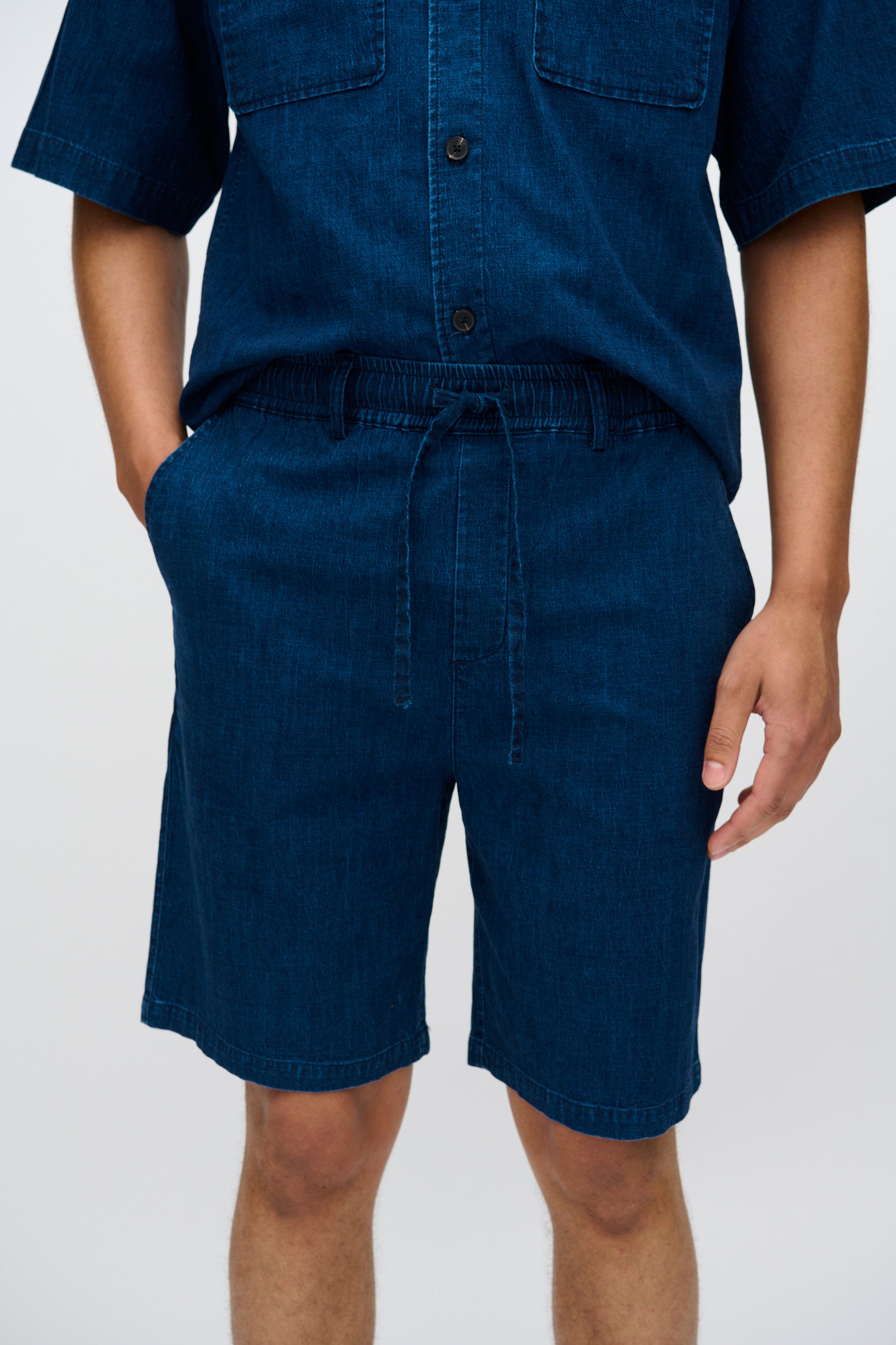 minimum male Atlas shorts i denim- og hørblanding 4239 Shorts 3922 Sky Captain