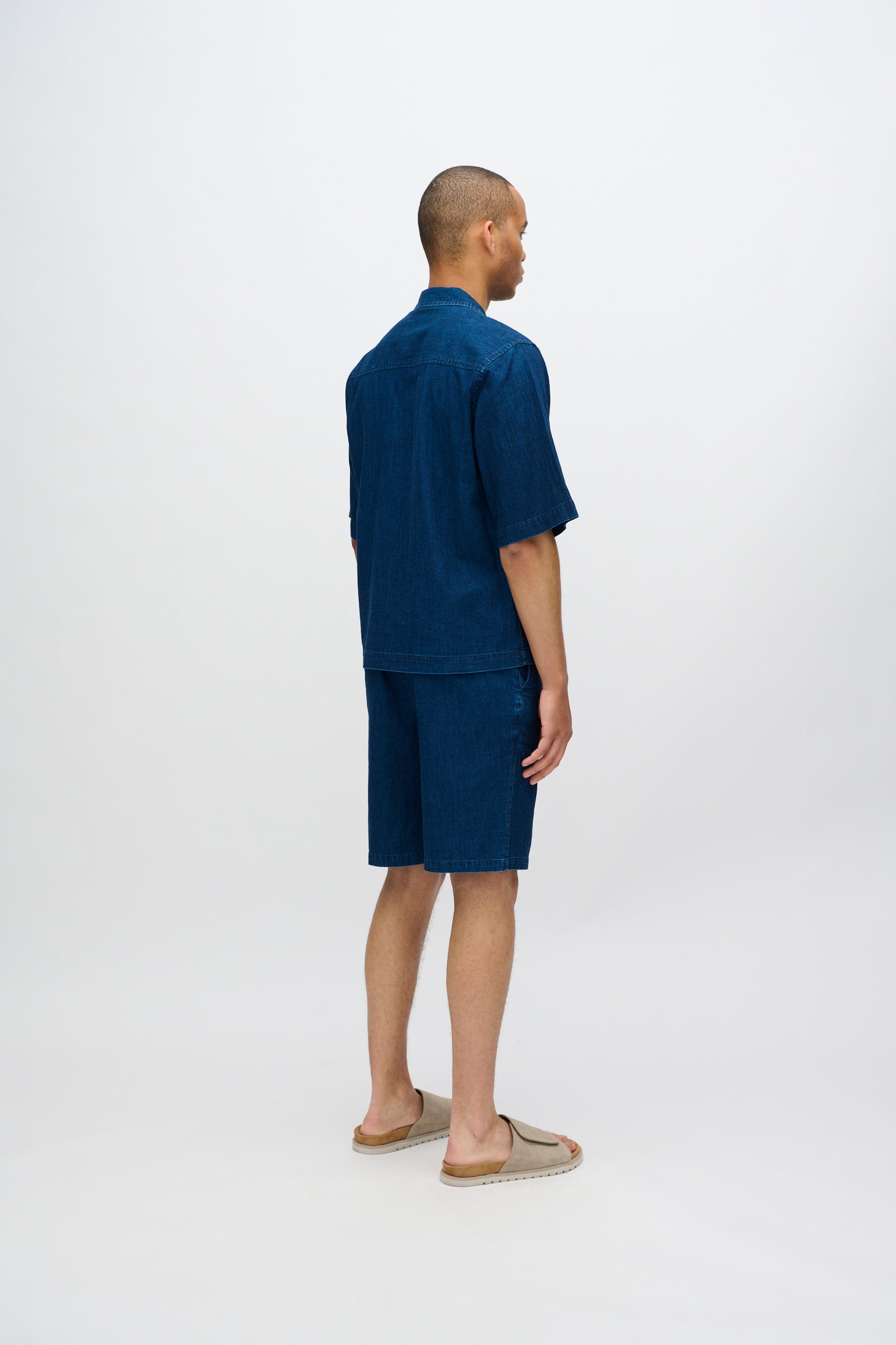 minimum male Atlas shorts i denim- og hørblanding 4239 Shorts 3922 Sky Captain