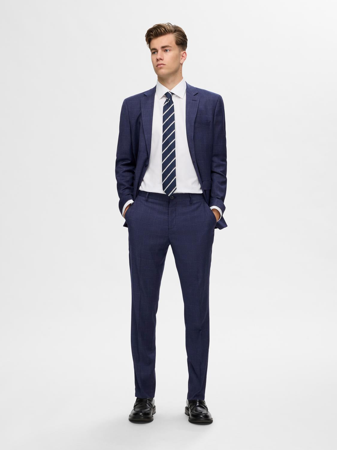 Pants - Slhslim-Neil Dark Blue Check Trs Noos -  - Hr Ravn