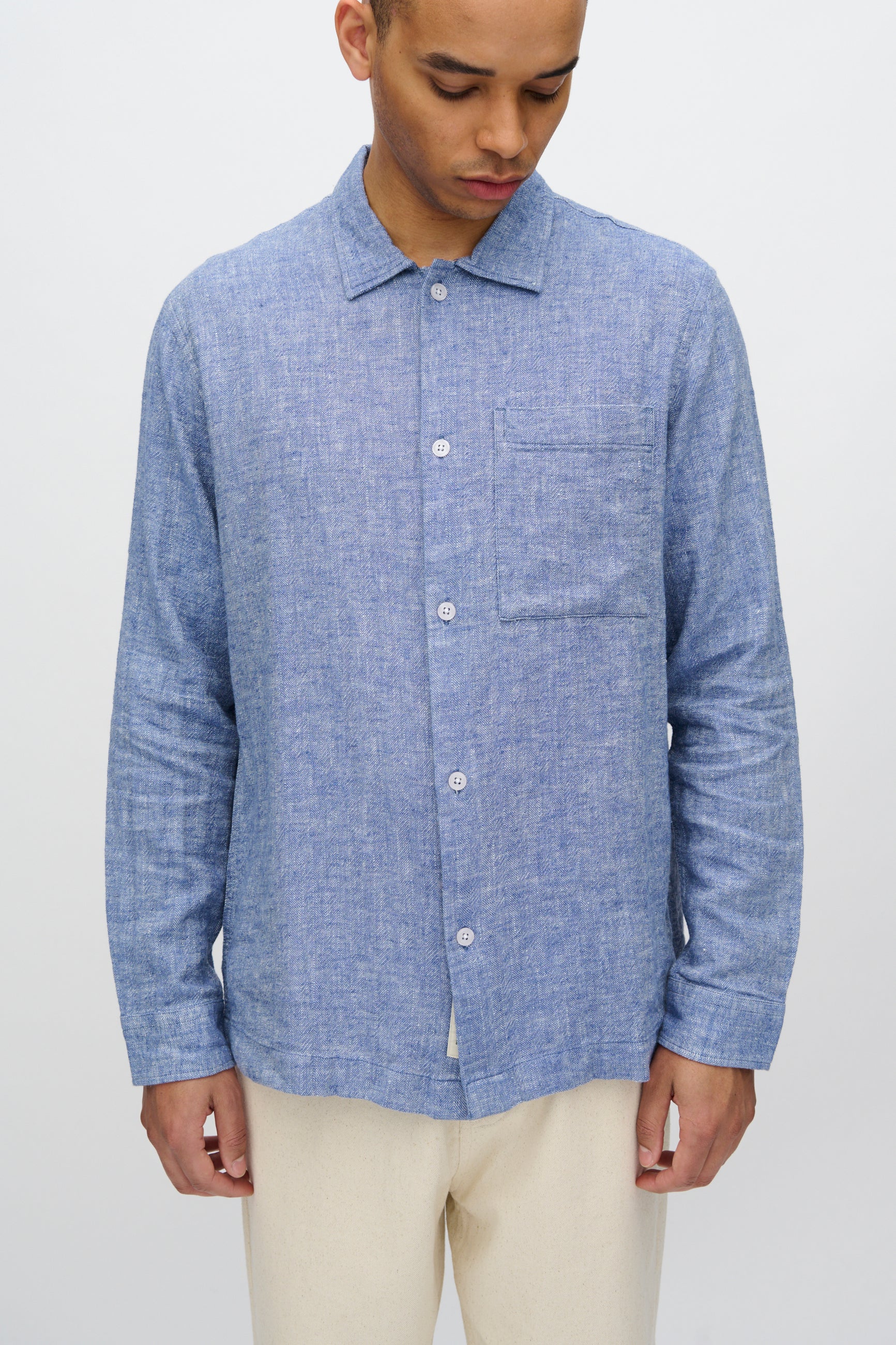 minimum male Francis langærmet skjorte i hørblanding 4236 Long Sleeved Shirt 4105 Angel Falls